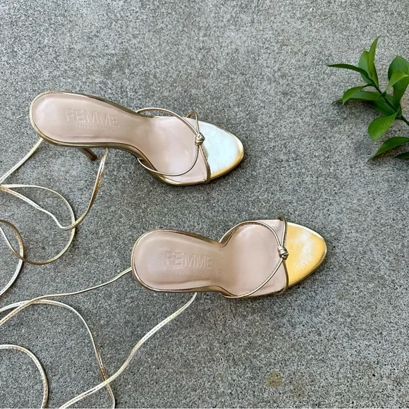 FEMME LA Athens Lace Up Heels in Golden 36 - Picture 5 of 12